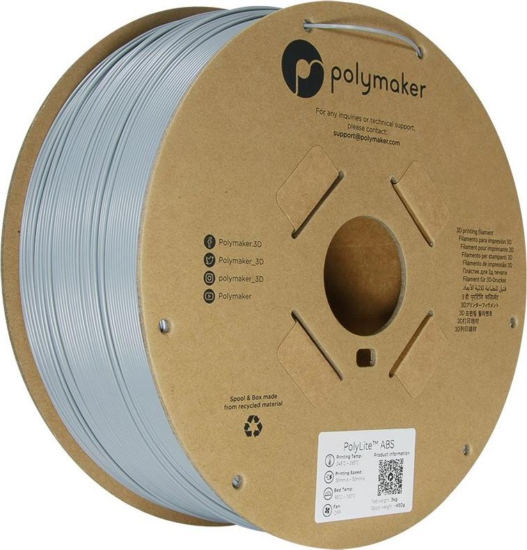 Polymaker PE01024 Filament ABS hitzebeständig schlagfest geruchsarm 1.75 mm 3000 g Grau (PE01024)