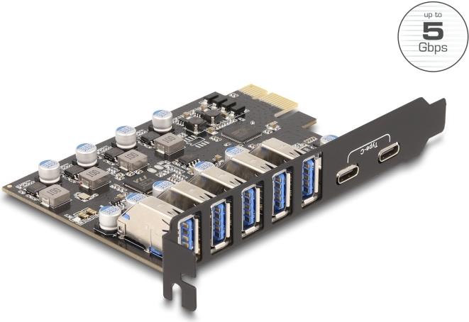 Delock USB 5 Gbps PCI Express x1 Karte zu 5 x extern Typ-A+ 2 Type-C (90346)