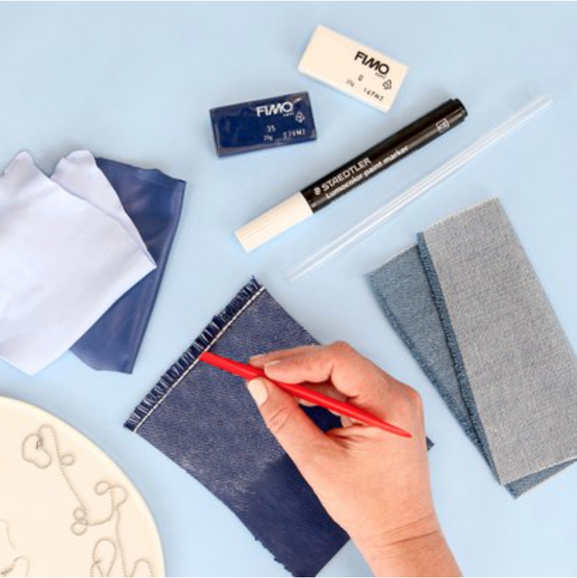 FIMO SOFT JEANS EFFECT Modelliermasse-Set, ofenhärtend 110 °C, 100 g, Blau Mehrfarbig