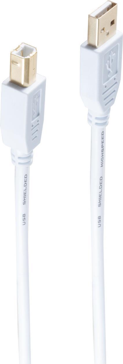 shiverpeaks ®-BASIC-S--USB Kabel, Typ A Stecker auf Typ B Stecker, HIGH SPEED, vergoldete Kontakte, USB 2.0, weiß, 3,0m (BS77023-W)