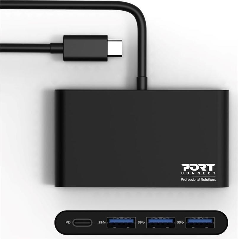 PORT Connect 900122 USB-C Hub 3x USB 3.0 + 1x USB-C Silber, Weiß