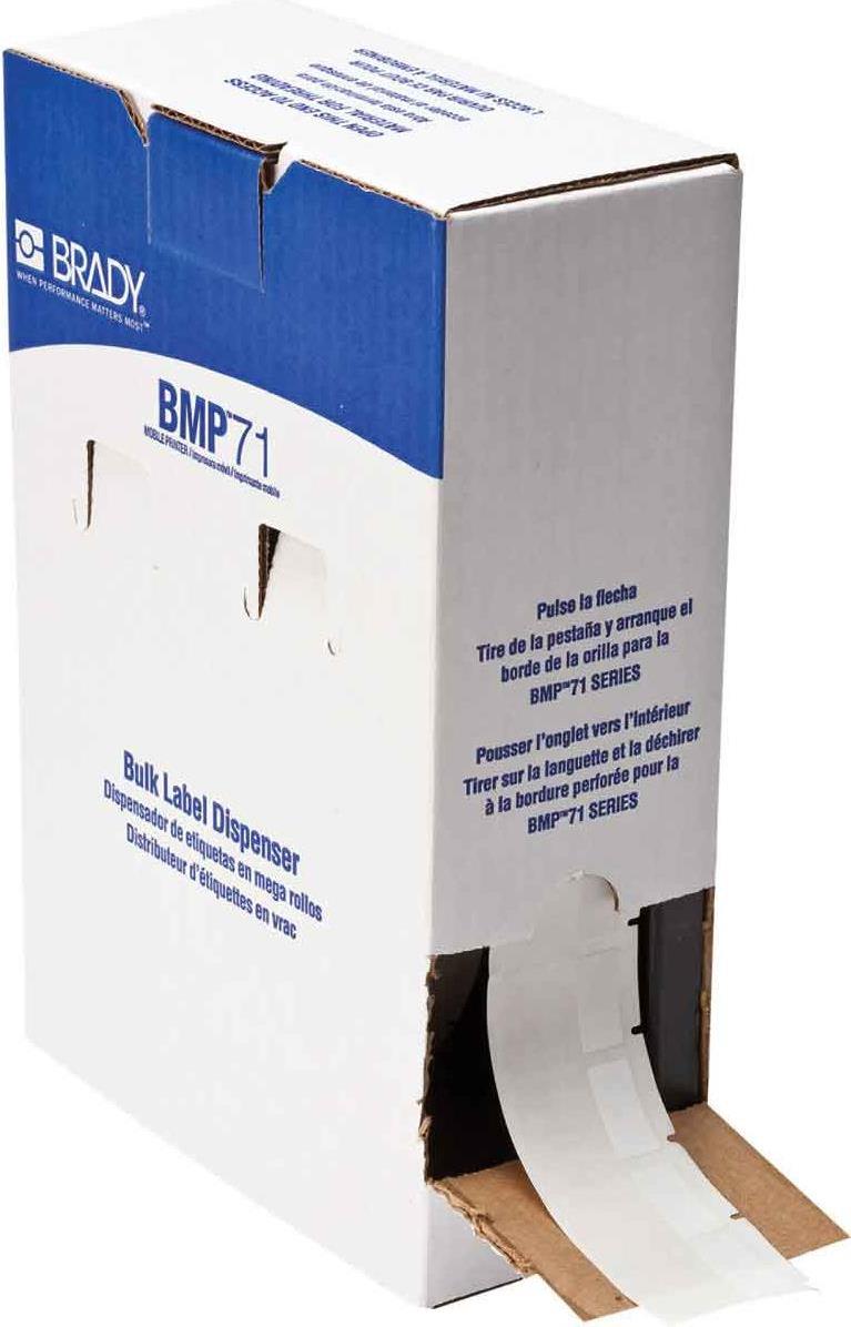 Brady, BM71-31-427, matt weiß/transp. Vinyl, selbstlaminierend, 25,4 x 12,7(38,1)mm, für Kabeldurchmesser von 4-8mm, Großrolle (2500 E.) (114876)