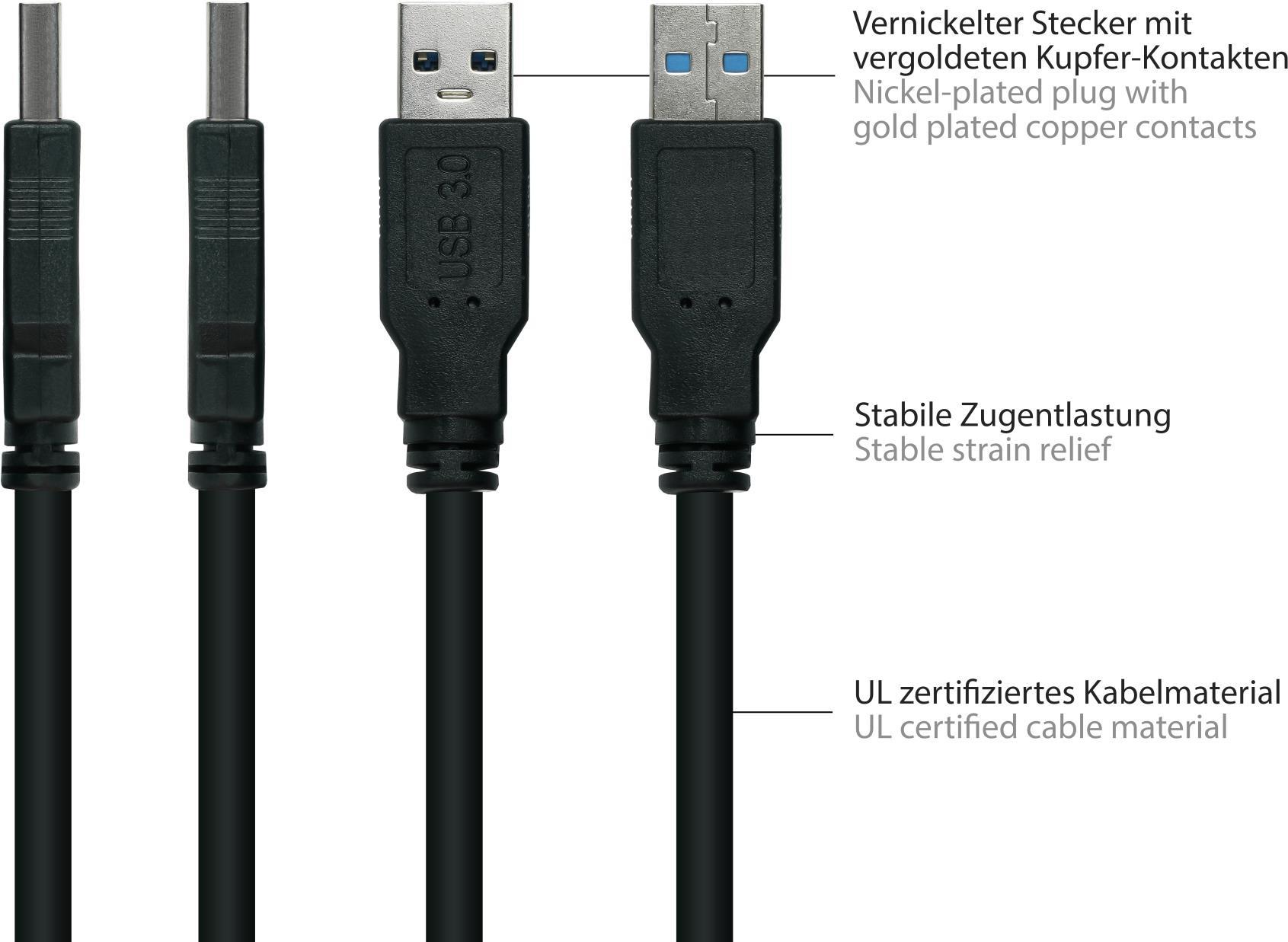 Alcasa UK30P-AB-005S USB Kabel 0,5 m USB 3.2 Gen 1 (3.1 Gen 1) USB A USB B Schwarz (UK30P-AB-005S)