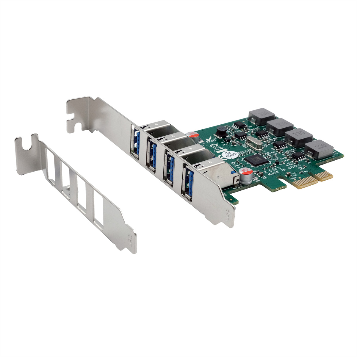 Exsys EX-11044 PCIe USB 3.2 Gen 1 Schnittstellenkarte 4 Ports VIA VL805 Grün Silber