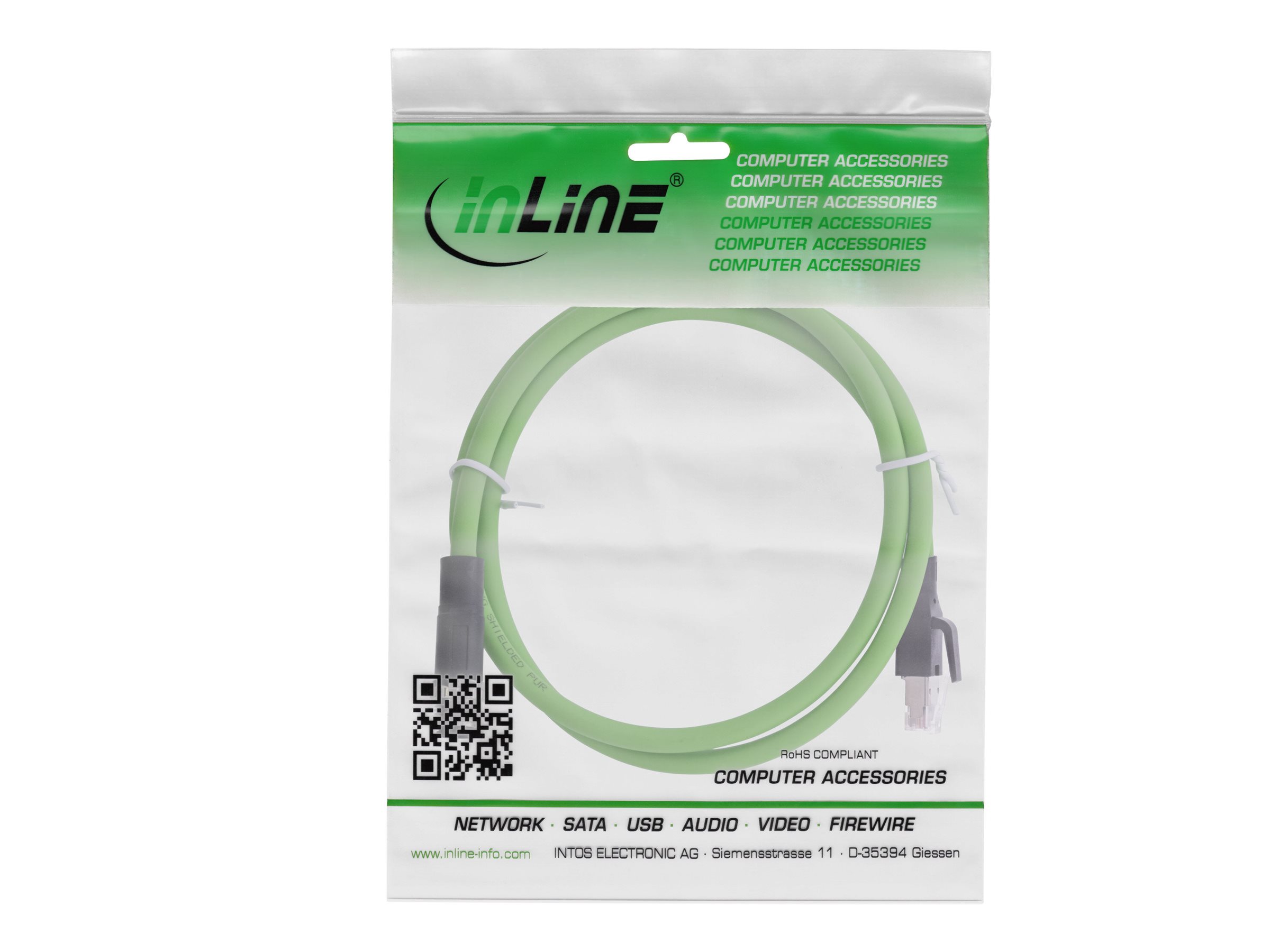 InLine Industrie Netzwerkkabel M12 4-pin D-kodiert zu RJ45 10 m SF/UTP Grün