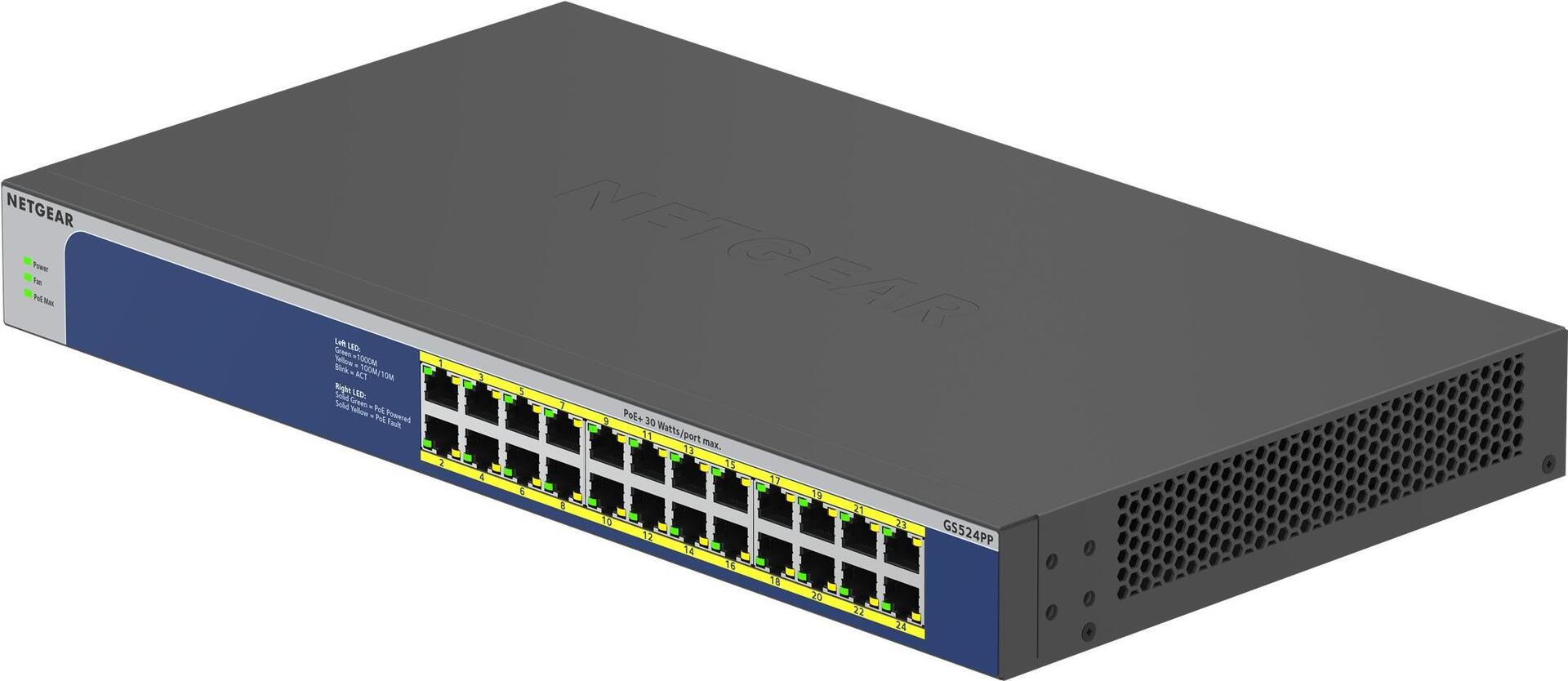 NETGEAR GS524PP 24-Port Gigabit PoE+ Switch Grau, Blau