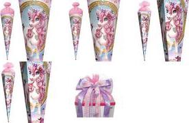 ROTH Schultüte "Einhorn Beauty", eckig, 850 mm, Glitter Tüllverschluss, mit Glitter und Glitzerborte, - 1 Stück (678883)