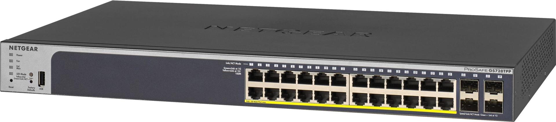 Netgear GS728TPP gemanaged L2/L3/L4 Gigabit Ethernet (10/100/1000) Energie Über Ethernet (PoE) Unterstützung 1U Schwarz (GS728TPP-200EUS)