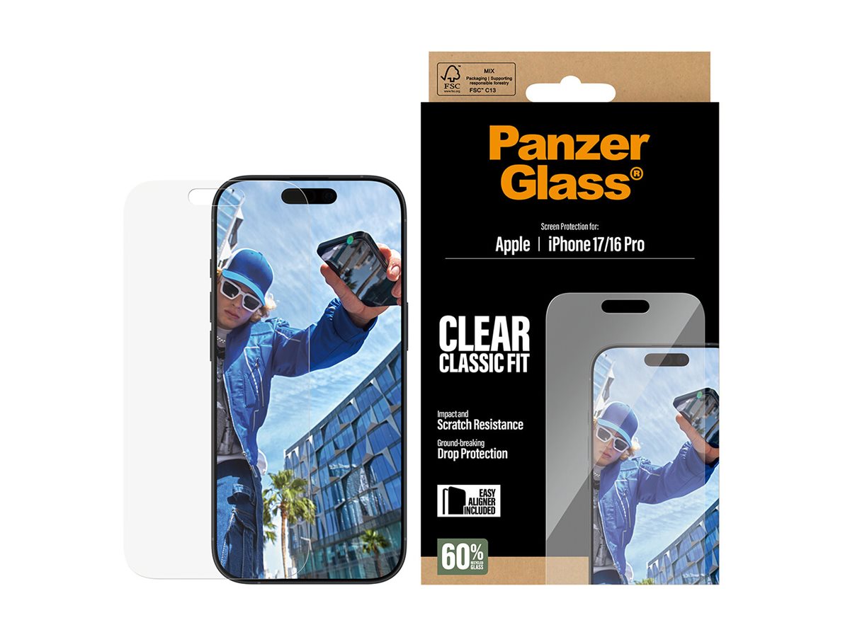 PanzerGlass Displayschutzfolie iPhone 17 / iPhone 16 Pro Classic Fit mit EasyAligner Klar