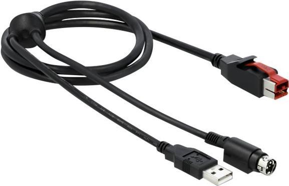 Delock PoweredUSB Kabel Stecker 24 V zu USB Typ-A Stecker + Mini-DIN 3 Pin Stecker 5 m für POS Drucker und Terminals (85944)