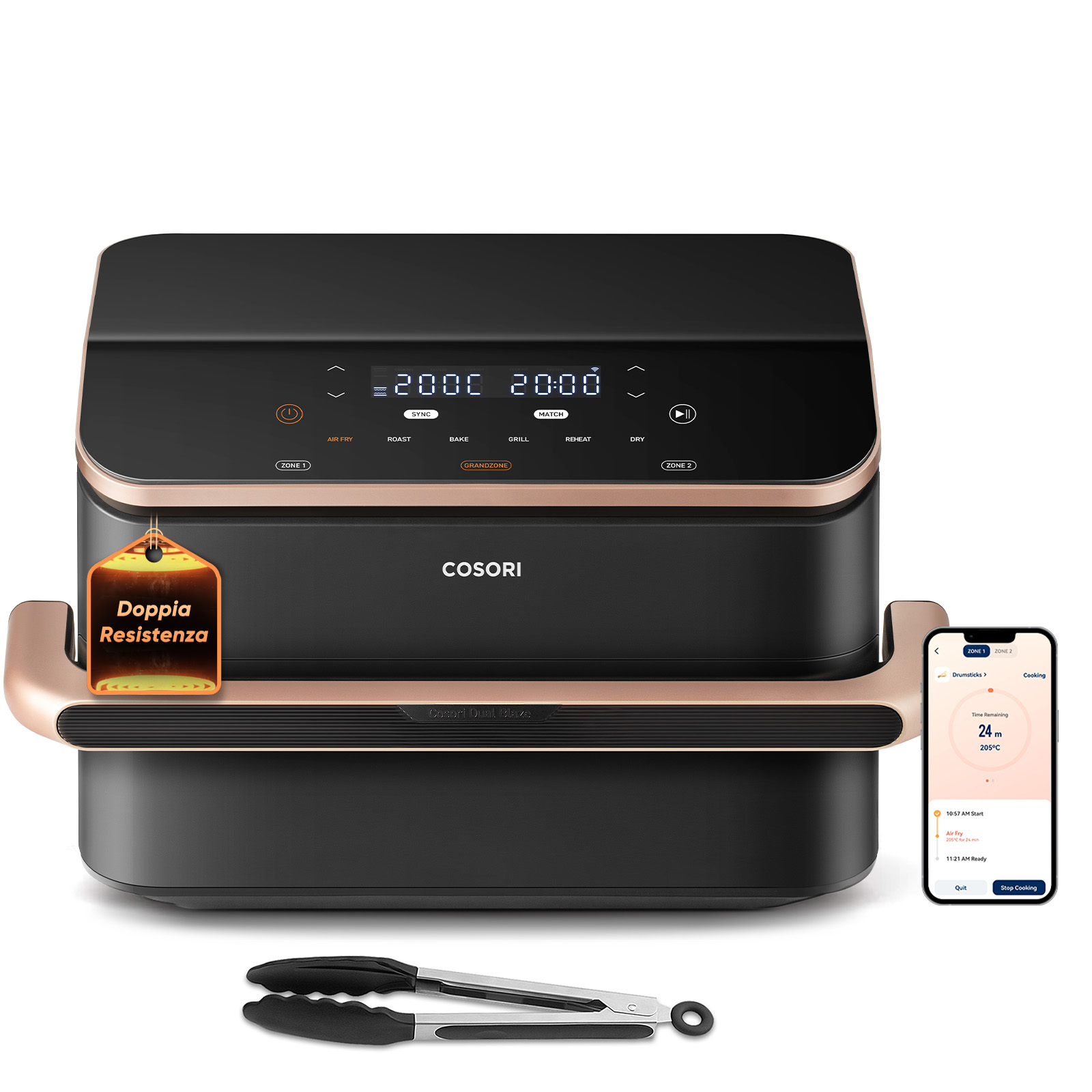 Cosori Dual Blaze TwinFry CAF-TF101S-AEUR 10 l 2800 W Dunkles Grau, Roségold