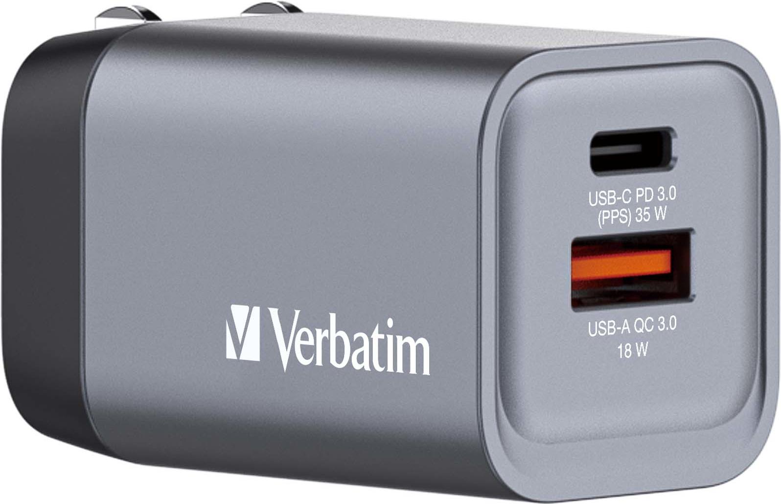 VERBATIM GNC-35 GaN Charger 2 Port 35W USB A/C (EU/UK/US)