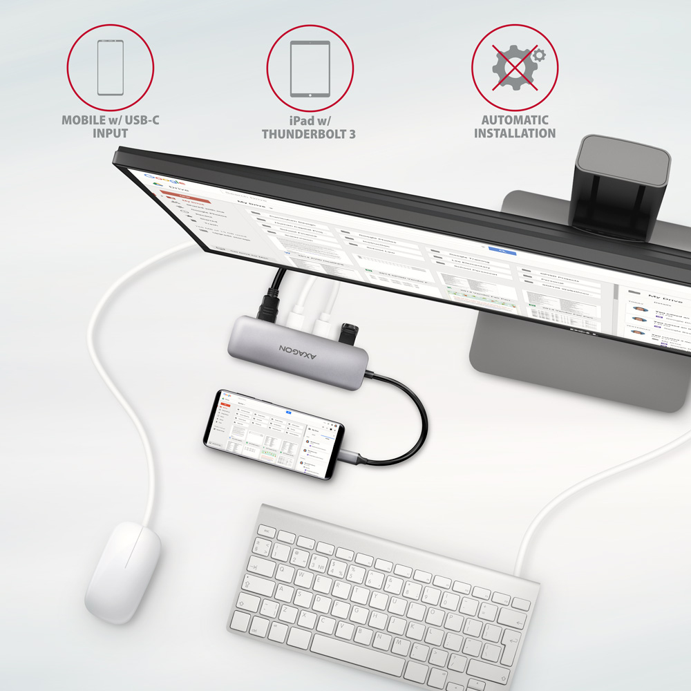 AXAGON USB-C-Hub HMC-HCR3A, 3x USB-A, HDMI, SD/microSD, USB-C 3.2 Gen 1, 20 cm Kabel, Grau