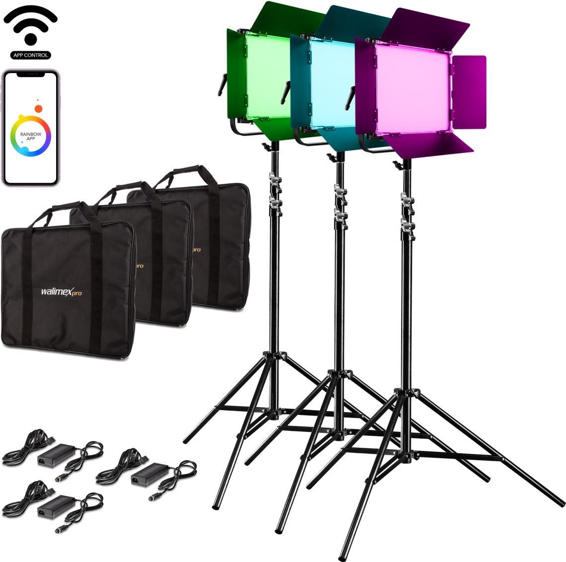 WALSER Walimex pro LED Rainbow 100W RGBWW Set 3 (3x Rainbow 100W, 3x Lampenstativ GN-806) (23068)