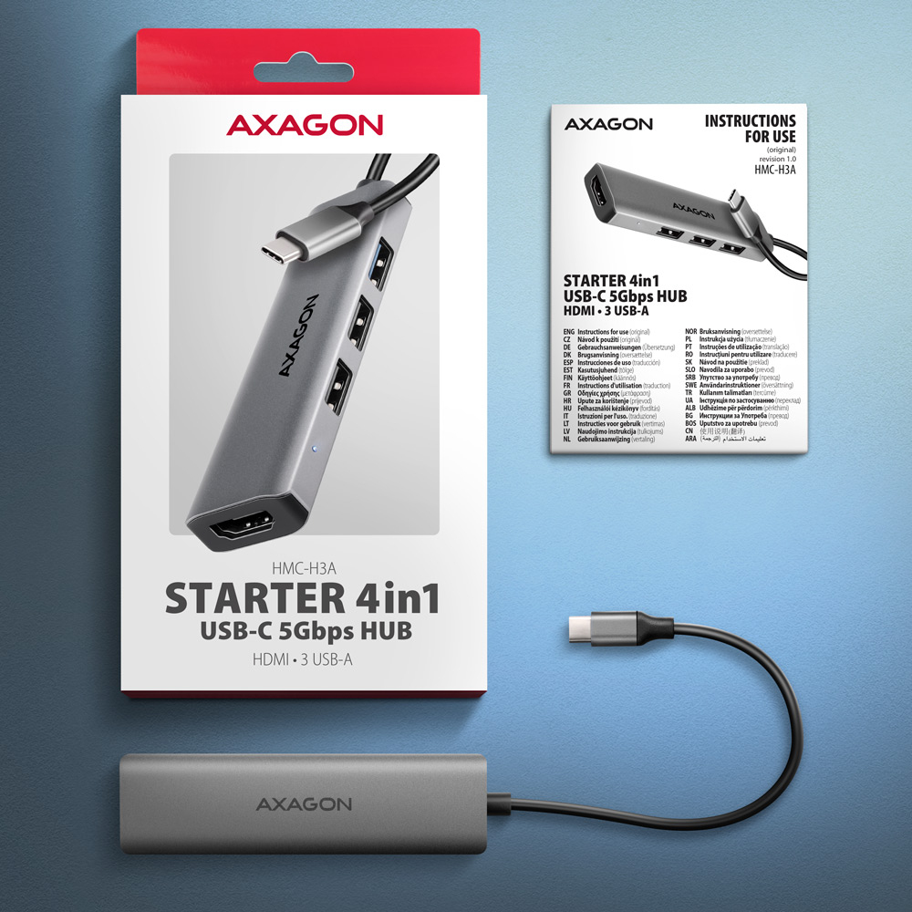 AXAGON HMC-H3A STARTER Dockingstation USB-C USB4 Thunderbolt HDMI Silber