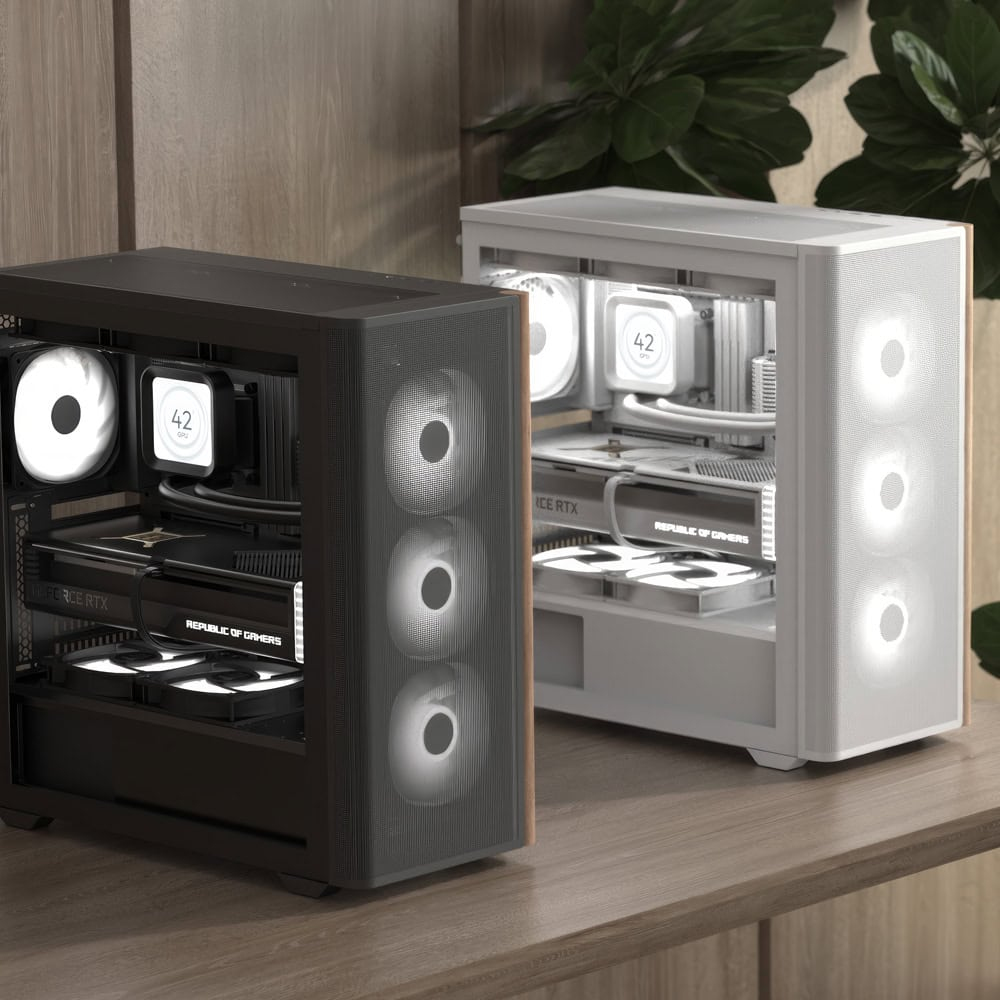Aerocool D501A-G-WT-V2 PC-Gehäuse Midi Tower ATX Schwarz, Holz