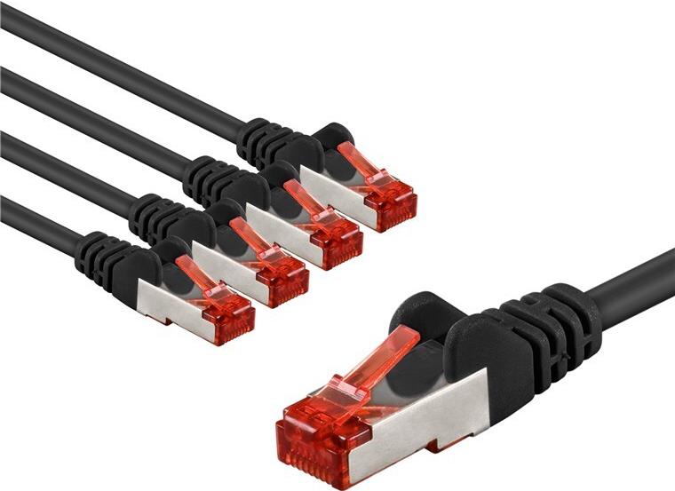 Goobay CAT 6 Patchkabel S/FTP PiMF 2 m schwarz 5er-Set - Kupferleiter CU (66633)