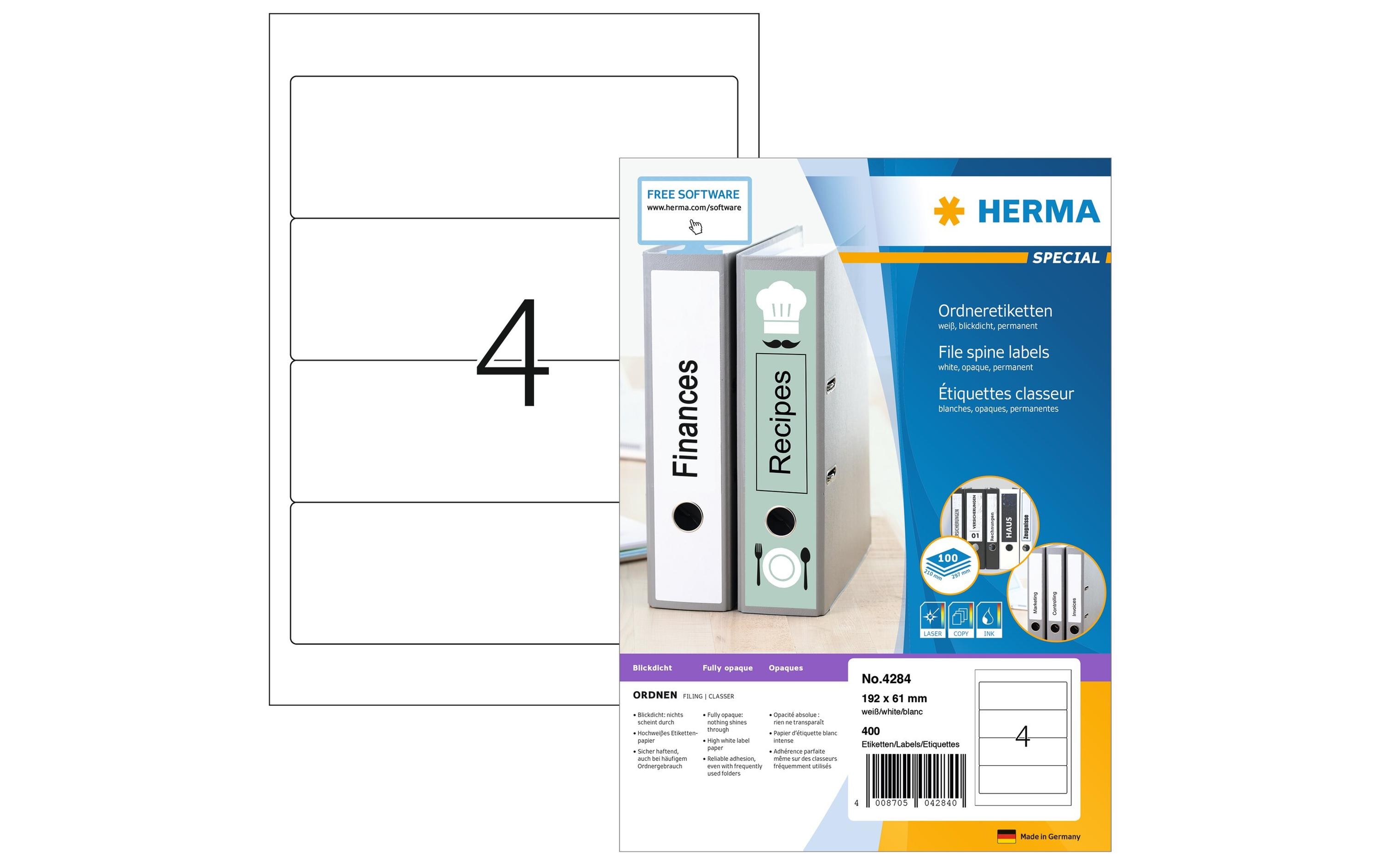 HERMA Special 4284 Ordner-Etiketten 192 x 61 mm Weiß