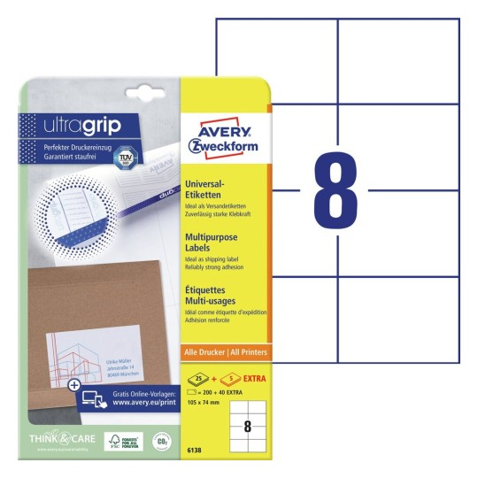 Avery Zweckform Universal-Etiketten 6138 105 x 74 mm Weiß