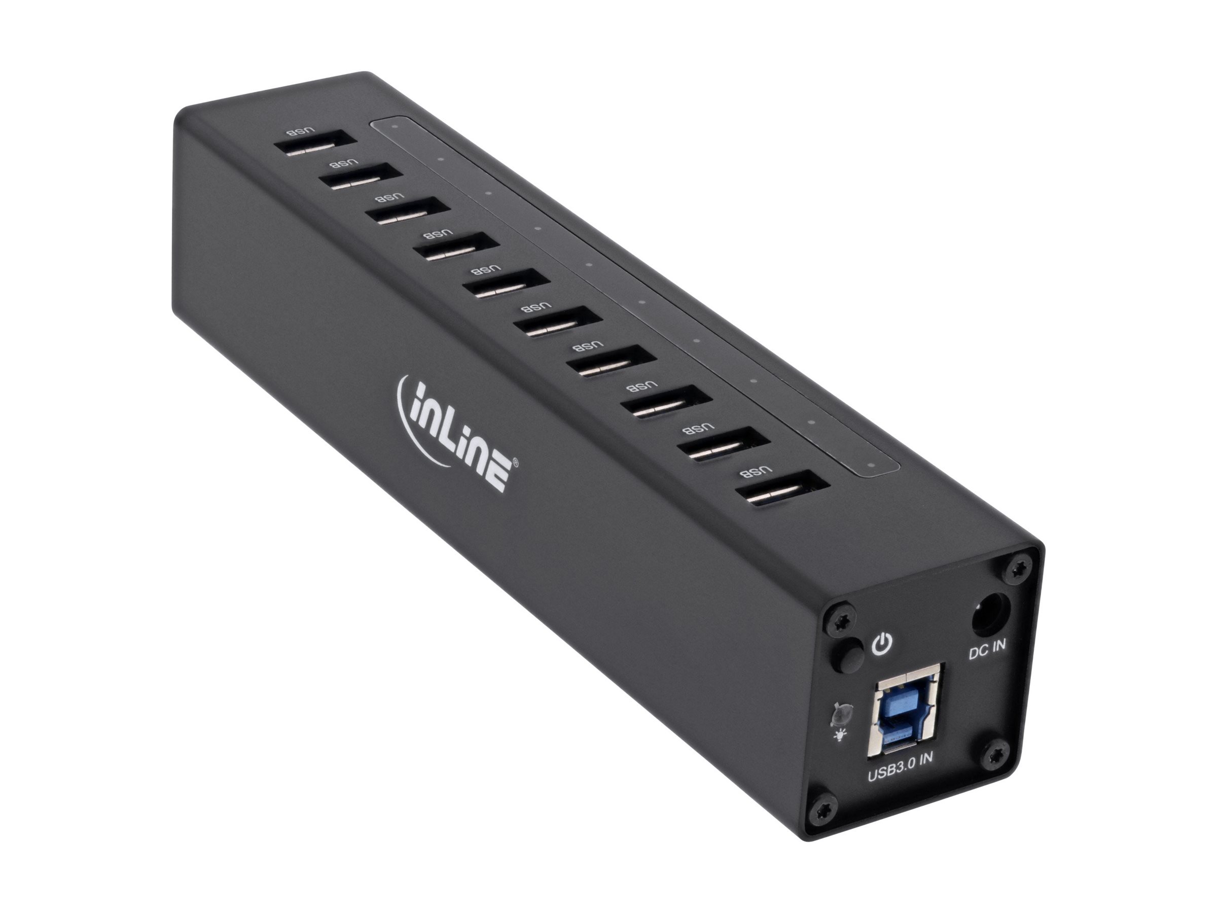 InLine USB 3.0 Hub 10 Port Aluminiumgehäuse Schwarz mit Netzteil