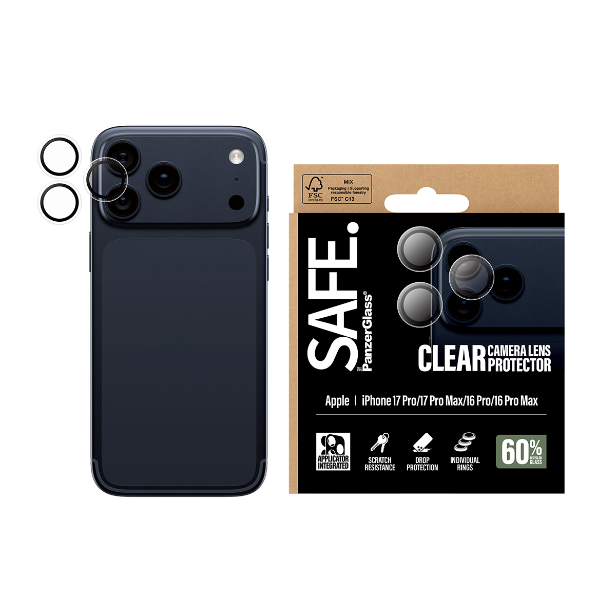 PanzerGlass SAFE. Camera Lens Protector Transparent iPhone 17 Pro / 17 Pro Max / 16 Pro / 16 Pro Max