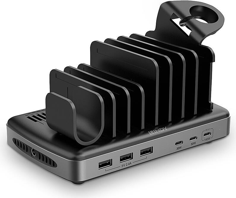 Lindy 160W 6 Port USB-Ladestation Zum gleichzeitigen Laden von bis zu 6 Smartphones, Tablets und/oder eines Laptops oder Macbooks (73436)