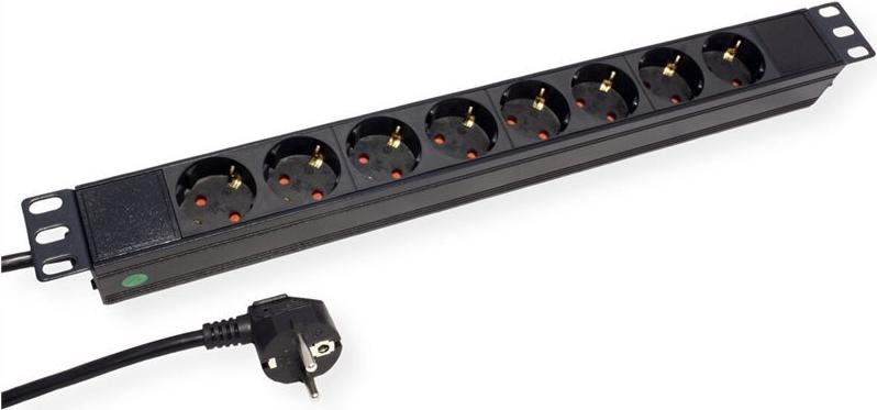 VALUE 19.99.1636 19" Steckdosenleiste 1 HE 8-fach 4000 W Schwarz, RAL 9005