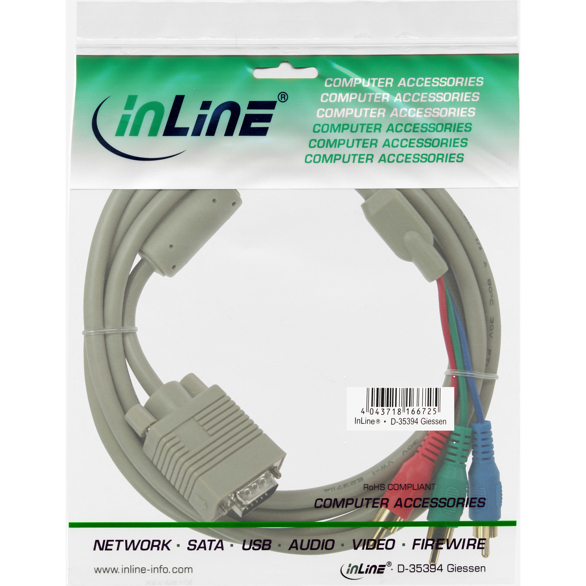 InLine 17202 VGA RGB Kabel VGA Stecker an 3x Cinch Stecker 2 m Beige