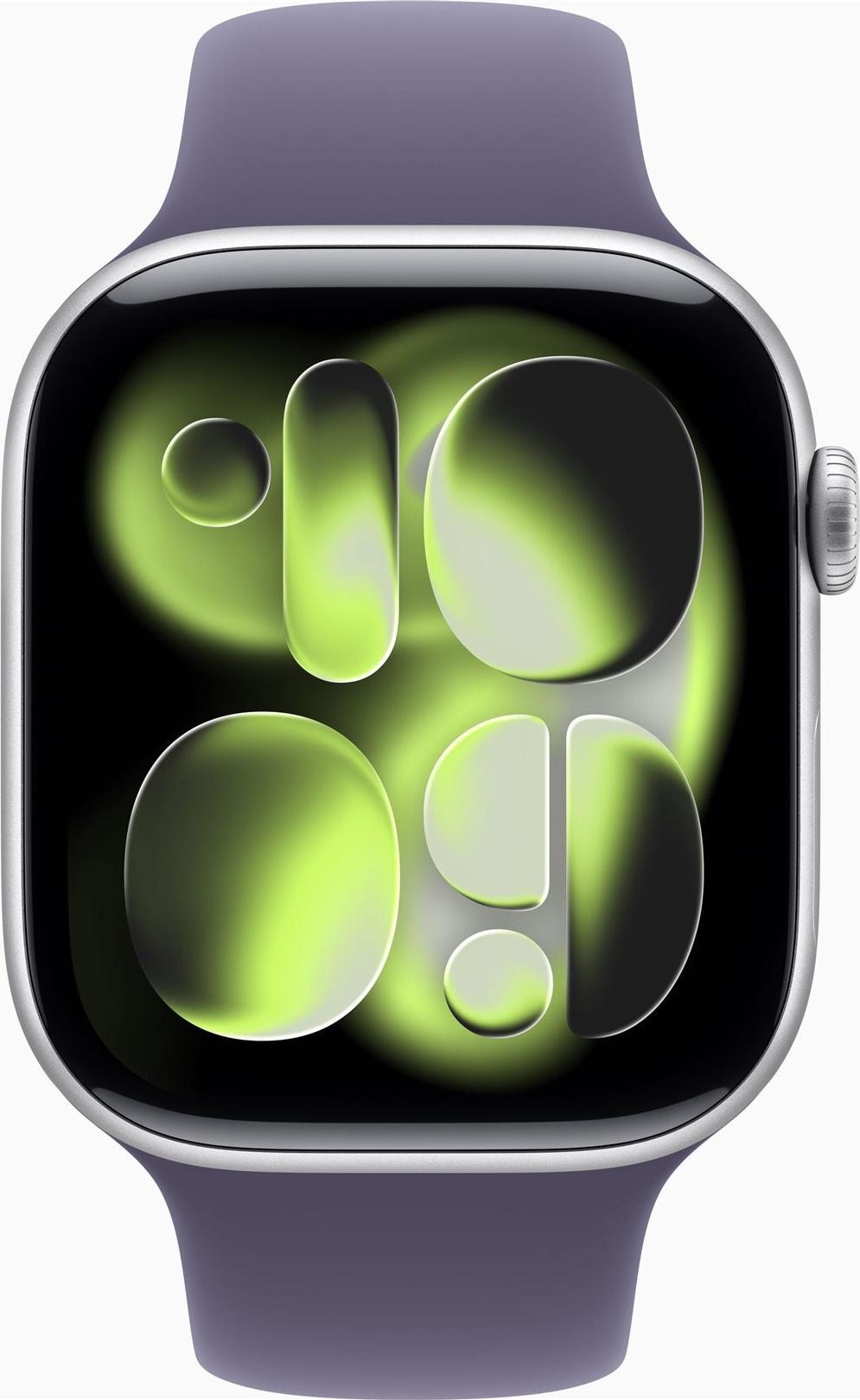 Apple Watch Series 11 GPS 46mm Silver Aluminium Case with Purple Fog Sport Band - S/M (MEV94ZR/A)