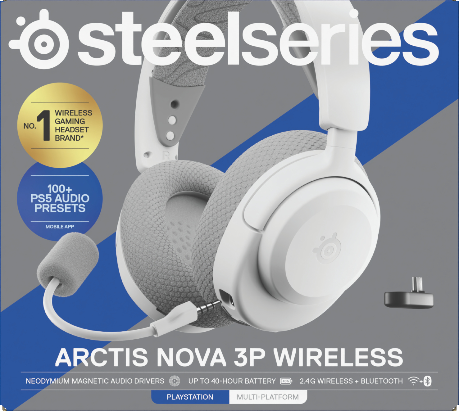 SteelSeries Arctis Nova 3P Wireless Headset für PlayStation, Stereo, USB-C, Weiß