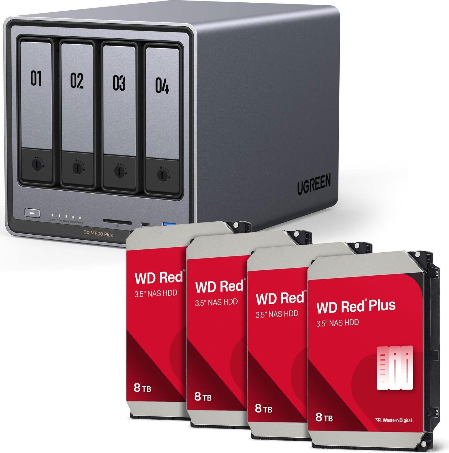 Ugreen NASync DXP4800 Plus+ Western Digital Festplatte 4 x (35261& 4x WD80EFPX)