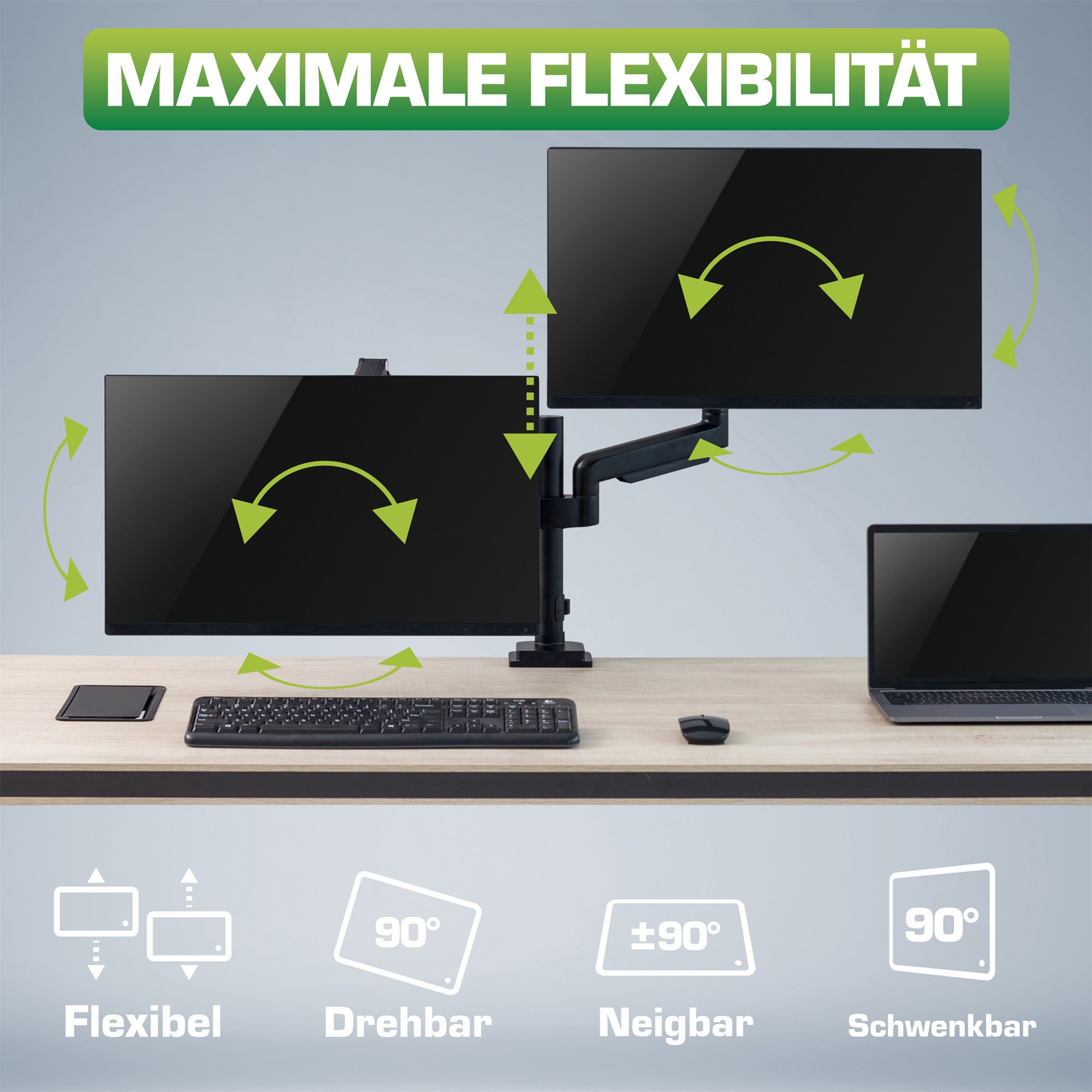 InLine 23160B Tischhalterung mit Lifter für 2 Monitore bis 32" 9kg Schwarz