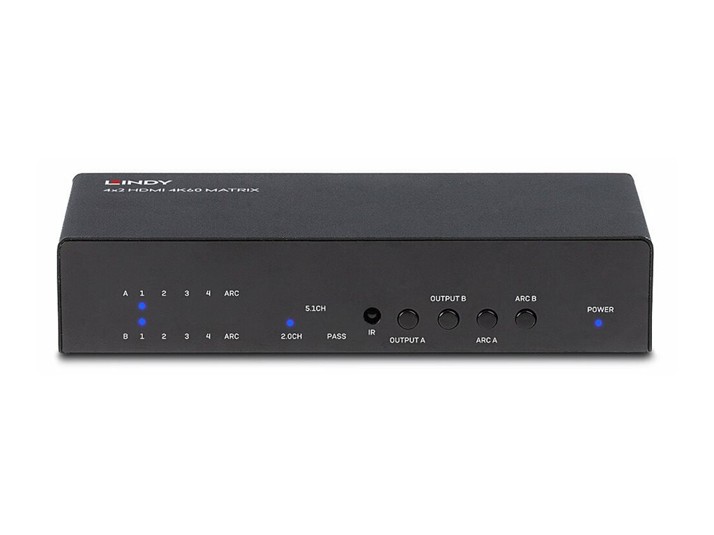 Lindy 4x2 HDMI 2.0 18G Matrix Switch 4K60 HDR Schwarz