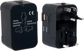 pavo Universal-Reisestecker (US/AU/EU/UK), schwarz Eingang: AC 100-250V, Ausgang: 5V 2.1A, - 1 Stück (8025329)