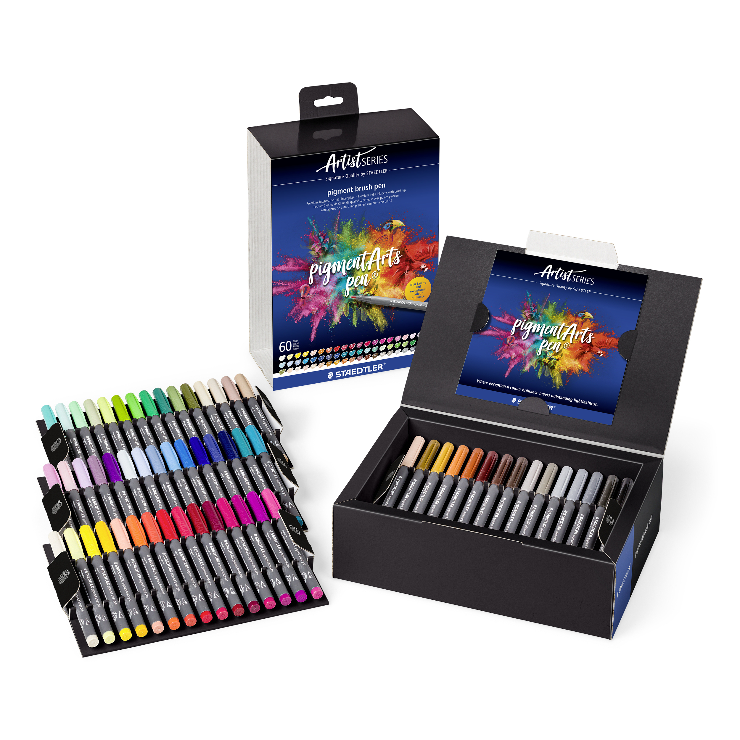 STAEDTLER Pigment Brush Pen 60er Kartonetui Pinselspitze wasserfest Mehrfarbig