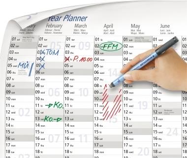 STAEDTLER Jahresplaner 2025 Lumocolor, A3, trocken abwischba Format: 420 x 297 mm, aus Kunststoff, mit Ferienterminen - 1 Stück (641 YpA3DE22)