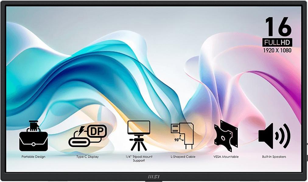 MSI PRO MP165DE E6 16" Full HD IPS Monitor Schwarz
