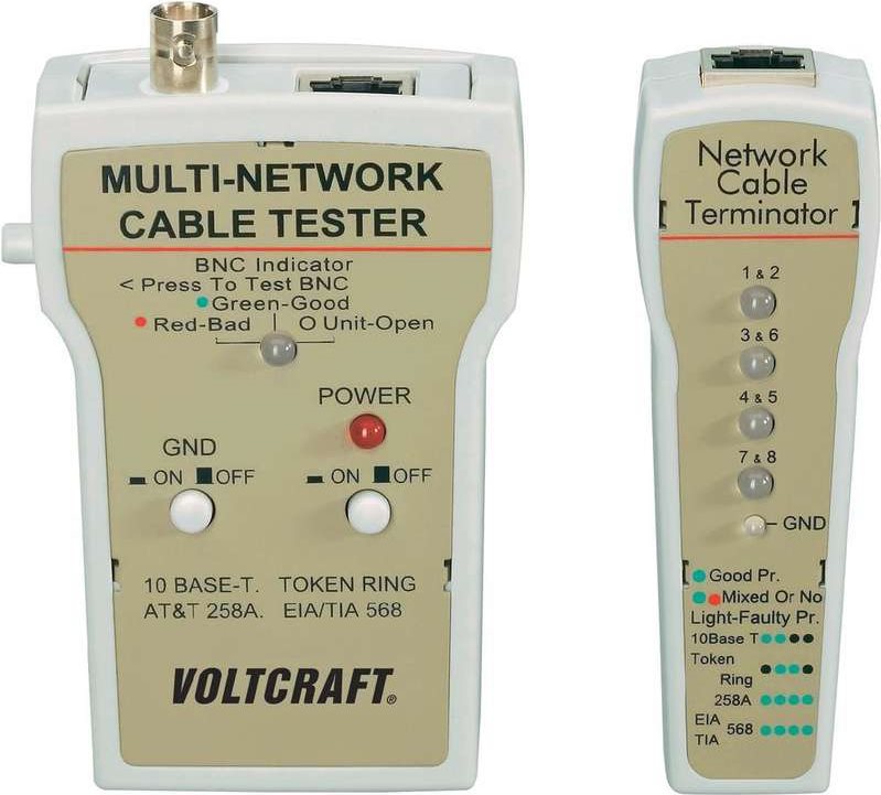 Voltcraft® CT-1 Netzwerk-Kabeltester BNC, RJ-45, 10Base-T (UTP/STP), AT&T 258A, TIA 586A/B, Toke (CT-1)