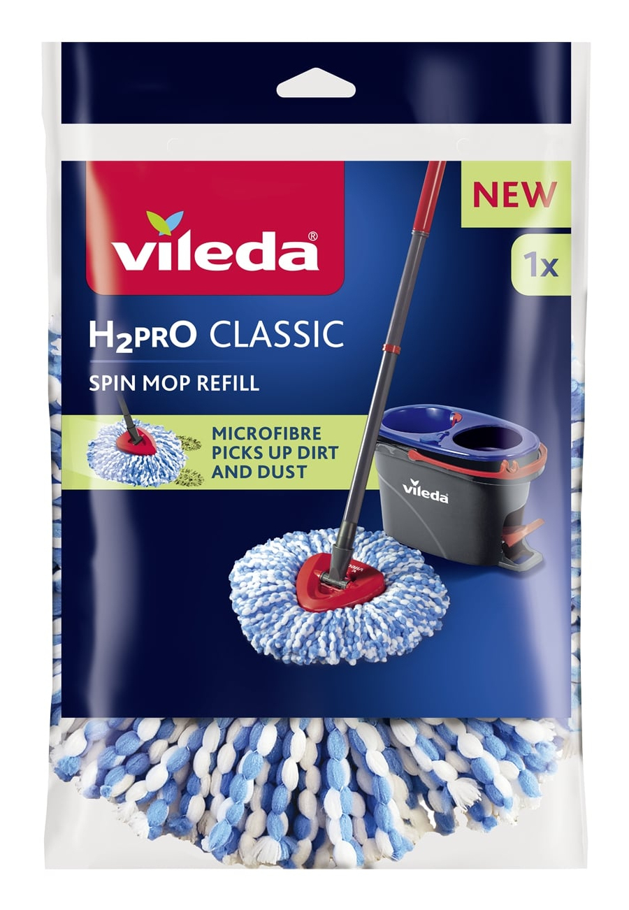 Vileda H2PrO Spin Mop Ersatz-Mopppad, Mikrofaser, Blau/Weiß