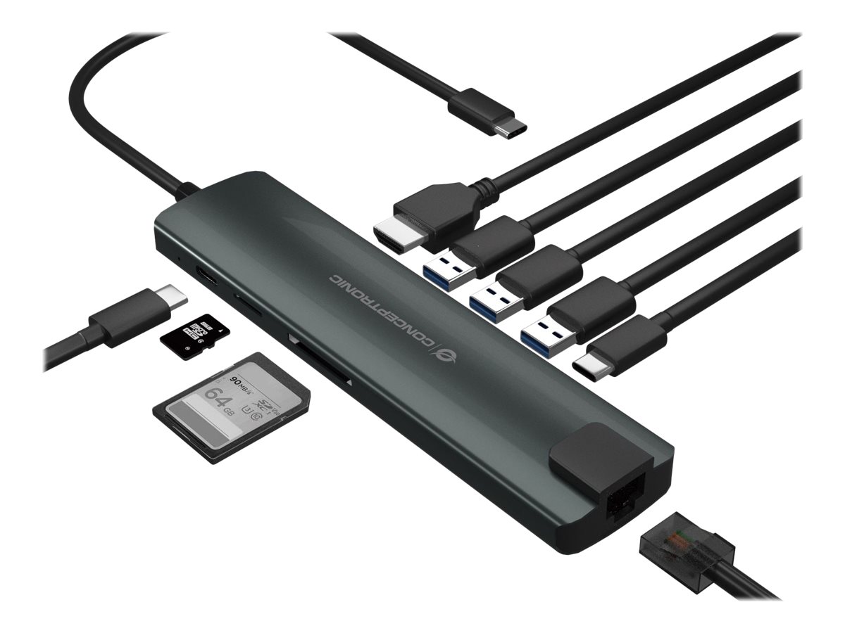 Conceptronic DONN06G 10-in-1 USB-C Dockingstation HDMI 100W PD GbE Grau