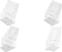 deflecto Prospekthalter, 1/3 DIN A4 hoch, 3 Fächer, glasklar aus Polystyrol, mehrstufiger Tischständer für eine - 1 Stück (LHPT431)