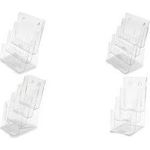 deflecto Prospekthalter, 1/3 DIN A4 hoch, 3 Fächer, glasklar aus Polystyrol, mehrstufiger Tischständer für eine - 1 Stück (LHPT431)