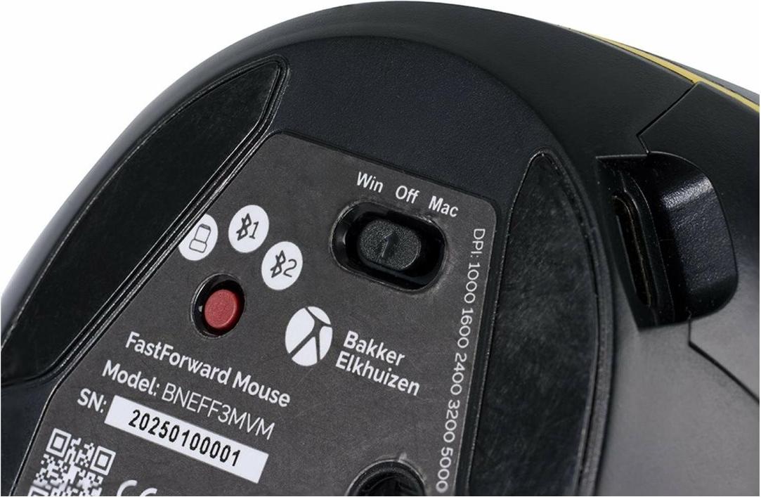 Bakker Elkhuizen FastForward Vertikale Maus 3-Mode (Bluetooth 5.1, RF, USB-C) Dunkelgrau