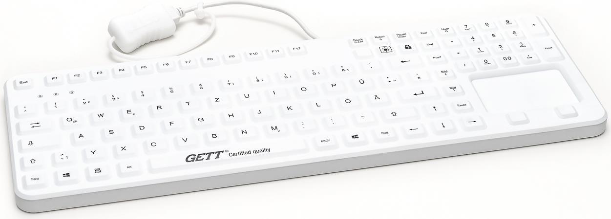 Gett CleanType Prime Touch+ Kabelgebundene Tastatur mit Touchpad IP68 109 Tasten Swiss Layout Weiß