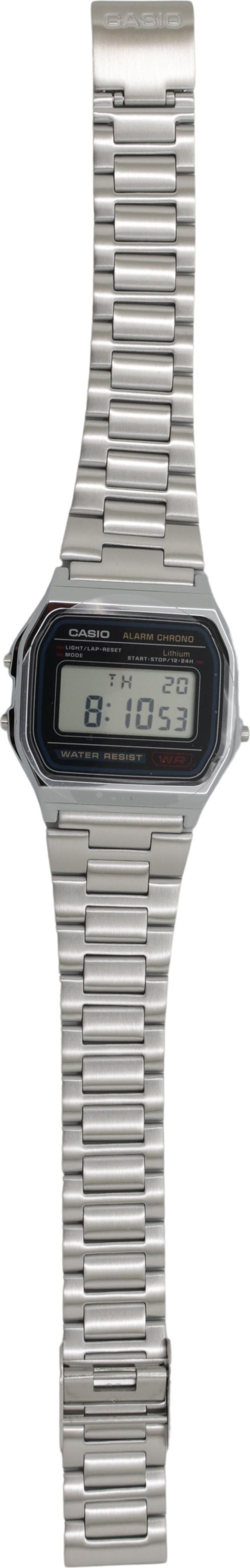 Casio Vintage A158WA-1DF Digitale Unisex-Uhr mit Edelstahlarmband Silber/Schwarz