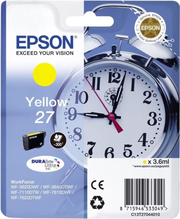 Epson Ink/27 Alarm Clock 3.6ml YL SEC (C13T27044022)