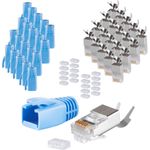 S/CONN maximum connectivity Netzwerk Modular Stecker RJ45 SET für Verlegekabel bis AWG 23, Stecker mit Zugentlastung, Einführhilfe und Tülle, blau VE 20 (72067-20B)