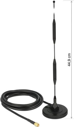 Delock LTE Antenne SMA Stecker 5 dBi 44,9 cm starr omnidirektional mit magnetischem Standfuß und Anschlusskabel RG-58 3 m outdoor schwarz (12425)