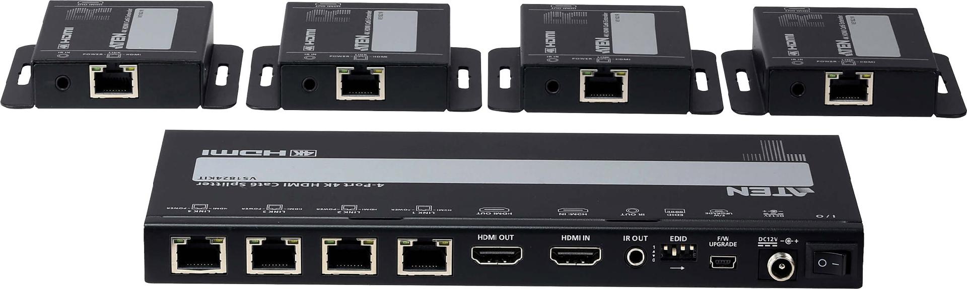 ATEN VS1824KIT 4K HDMI Cat6 Videosplitter Kit 1 Sender 4 Empfänger Schwarz