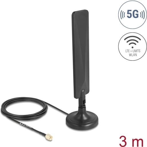 Delock 5G LTE Antenne SMA Stecker 3 dBi omnidirektional mit Anschlusskabel RG-174 3 m (10040)